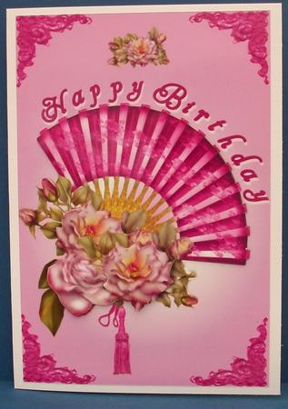 Pink Fan and Roses by Cheryl French