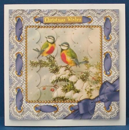 Christmas Blue Tits Eyelet 5in Scallop Side Stacker by Cheryl French