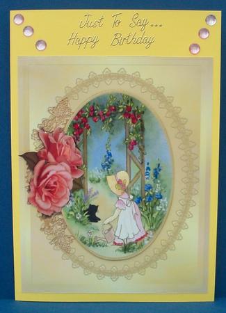 Watering the Garden with Pink Roses Decoupage by Cheryl French