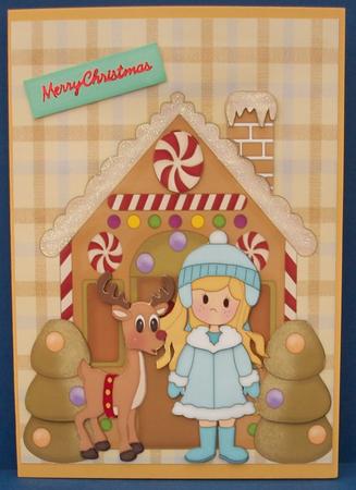Blue Christmas Girl with Reindeer by Cheryl French