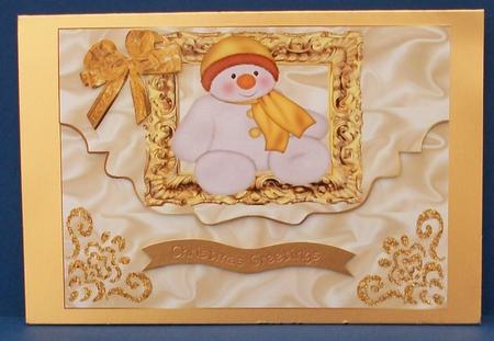 Christmas Snowman in Gold Baroque Frame by Cheryl French