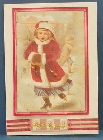Ice Skating Vintage Xmas Large Wavy Card Front by Cheryl French