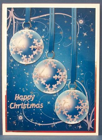 Blue Bauble Ornament Christmas Card by Cheryl French
