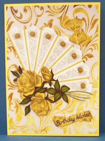 Gold Roses on a Lace Fan by Cheryl French