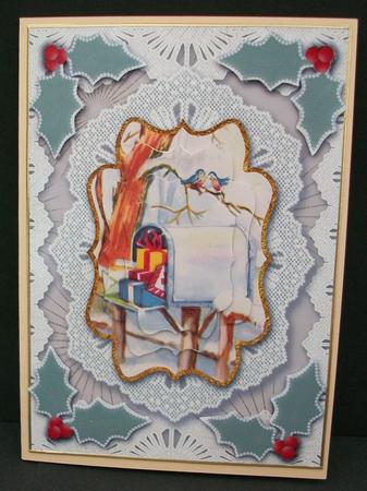 Cute Christmas Postbox Lace Card Front Step by Step by Cheryl French