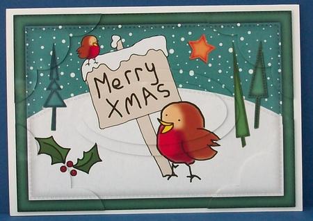 A5 Xmas Robins Scallop Corners and Pyramage by Cheryl French