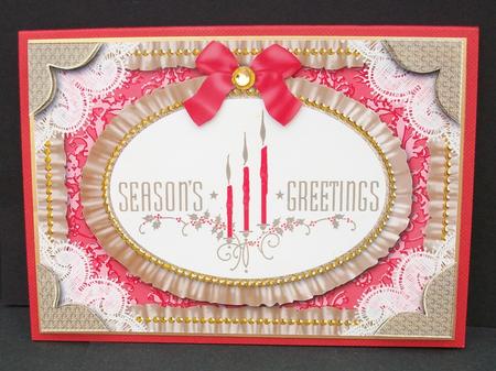 Seasons Greetings Lace N Ruffles Card Front Step by Step by Cheryl French