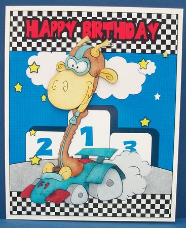 Giraffe Birthday Greeting Card Racing by Cheryl French