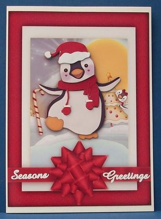 The Happy Penguin 2 A5 Card Front with Step by Step by Cheryl French
