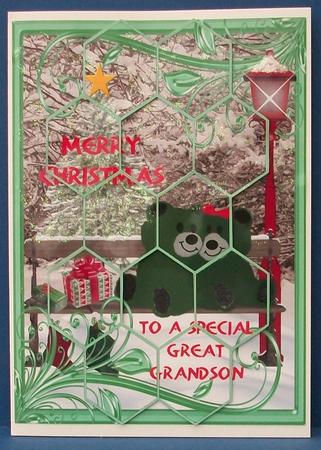Great Grandson Christmas Garden Teddies Hexagon Patchoupage by Cheryl French