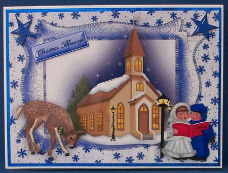 Church with Carol Singers, and Deer by Cheryl French