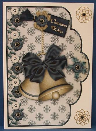 Christmas Bells in Black 'n Gold Scallop Card by Cheryl French