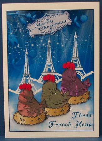 Tres Chic Three French Hens Merry Christmas by Cheryl French