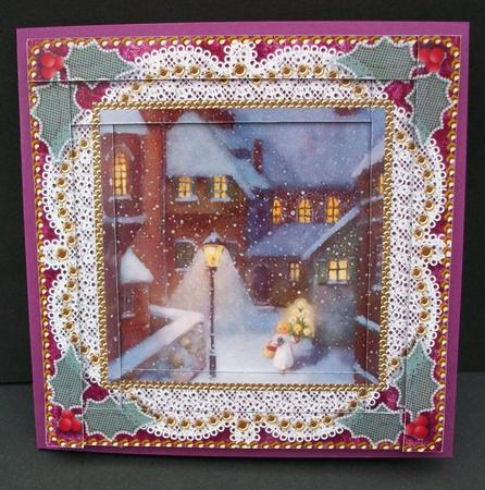 Christmas Village Angel Square Spiral Edge Stacker Card Fron by Cheryl French