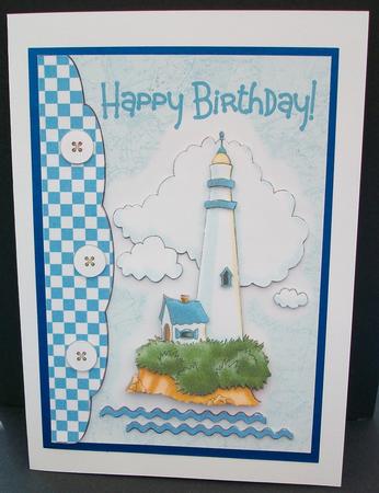 Lighthouse Button-flap Birthday Card Front by Cheryl French