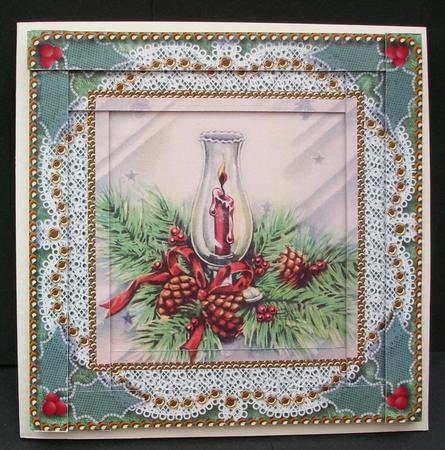 Christmas Candle Lantern Spiral Edge Stacker Card Front by Cheryl French