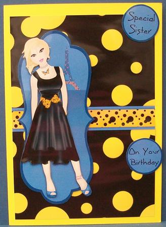 Tres Chic Little Black Dress Decoupage Card - Yellow & Blue by Cheryl French