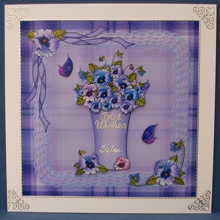 Pansy Bouquet Square Quick Card with Decoupage by Cheryl French