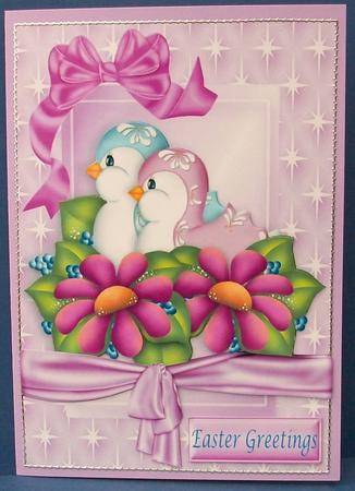 Little Birds with Flowers and Bow in Star Frame by Cheryl French