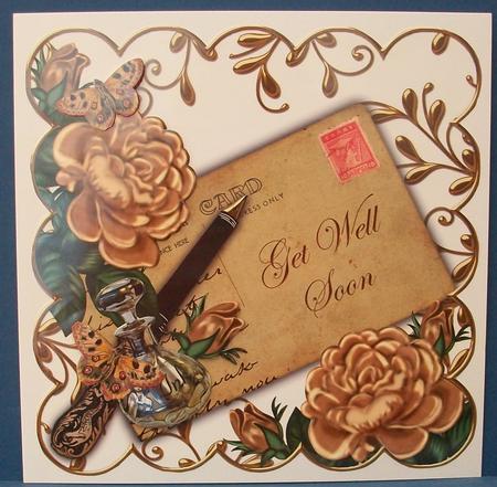 Coffee Rose Get Well Soon Ink Saver 8in Decoupage Topper by Cheryl French