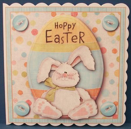 Hoppy Easter Rabbit Sat with Large Egg Quick Card Front by Cheryl French