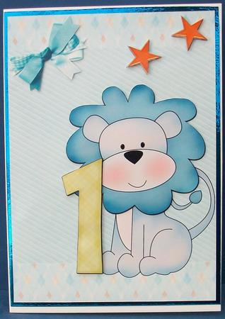 Cute Baby Blue Lion with Number 1 by Cheryl French