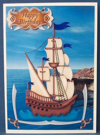 Pirate Ship Card Front & Decoupage by Cheryl French