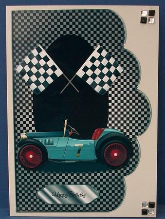 Vintage Racing Car Scallope Edge Curve Card by Cheryl French