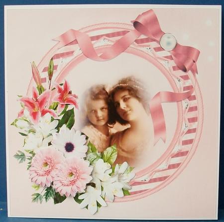 8x8 Vintage Mother and Child with Pink Floral Spray by Cheryl French