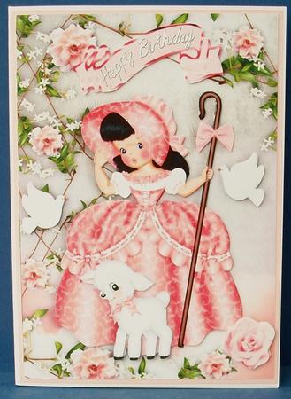 Little Bo Peep with Little Lamb, Pink Roses and Doves by Cheryl French