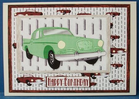 Green Vintage Car Birthday with Pyramid and Decoupage Pieces by Cheryl French