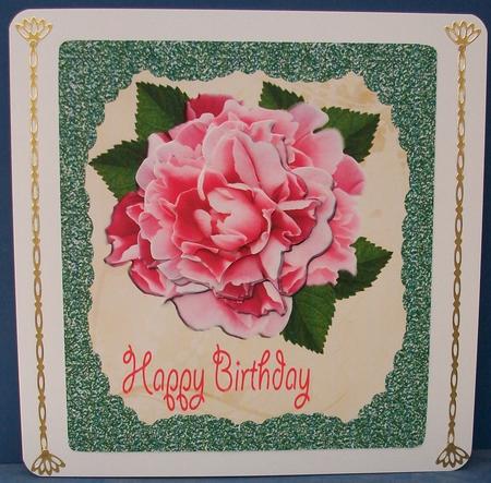 Triple Pink Rose in Glitter Frame Happy Birthday by Cheryl French