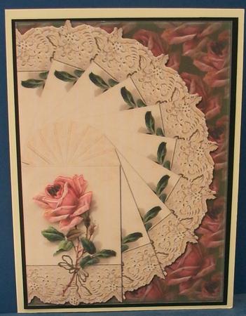 Vintage Lace Rose Fan Card Topper by Cheryl French
