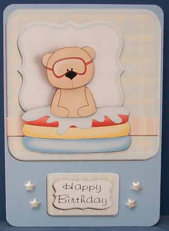 Square Summer Birthday Bear in Pool Topper by Cheryl French