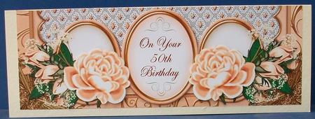 Peach Rose 50th Birthday Large Dl Card Kit by Cheryl French