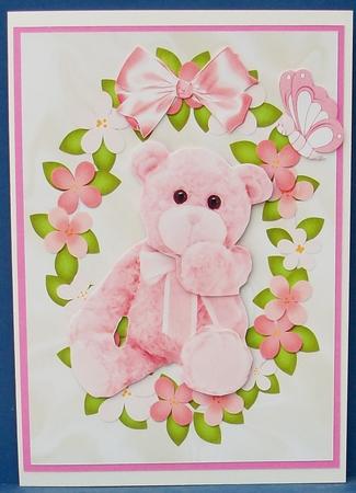 Pink Cuddly Teddy in Flower Frame by Cheryl French