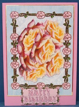 Happy Birthday Peace Rose Lemon Pink by Cheryl French