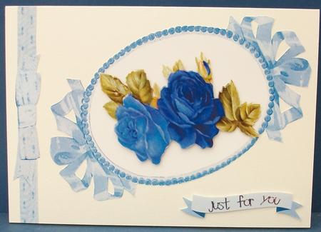 Beautiful Blue Roses in Pretty Frame by Cheryl French