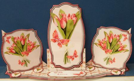Triple Twist Easel Card - Deep Pink Tulips by Cheryl French