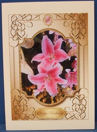 Beautiful Pink Lilies Pyramid Card Front 1 by Cheryl French