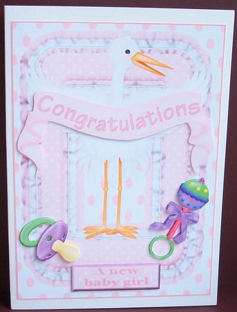 Congratulations Baby Girl Decoupage Card Front by Cheryl French
