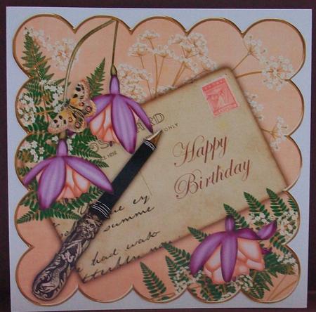 Lilac Peach Fushcia Happy Birthday 8in Scallop Topper by Cheryl French