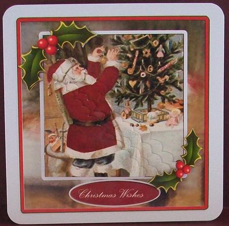 Vintage Santa Trimming the Tree Corner Pyramid by Cheryl French