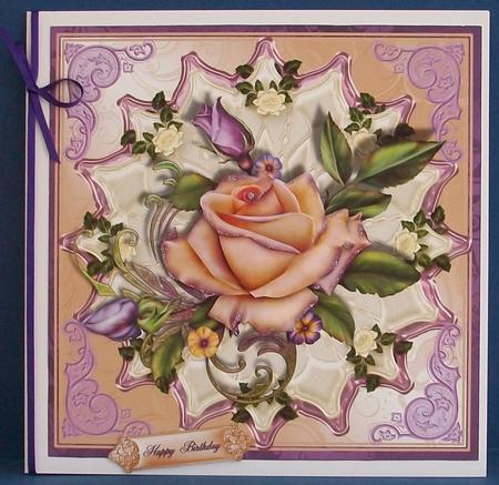 Beautiful Peach Rose on Satin Topper by Cheryl French