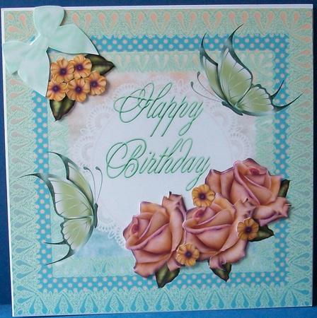 Beautiful 8x8 in Soft Green with Green Butterflys by Cheryl French