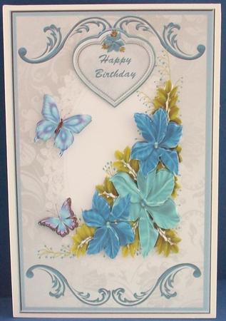 Teal Flowers and Butterflies by Cheryl French