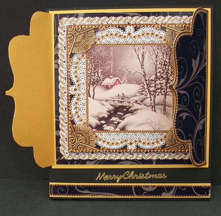 Christmas Snow Scene Lace Bracket Wrap Card by Cheryl French