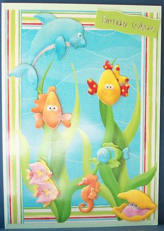 Lovely Fish Scene with Pinstripe Border by Cheryl French