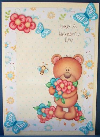 Cute Brown Bear with Flowers by Cheryl French