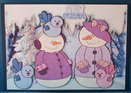 Snow Friends Cute Snowmen with Little Birds by Cheryl French